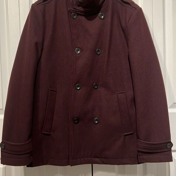 Kenneth Cole New York Maroon Wool Blend‎ Double Breasted Pea Coat Size M - Picture 4 of 16